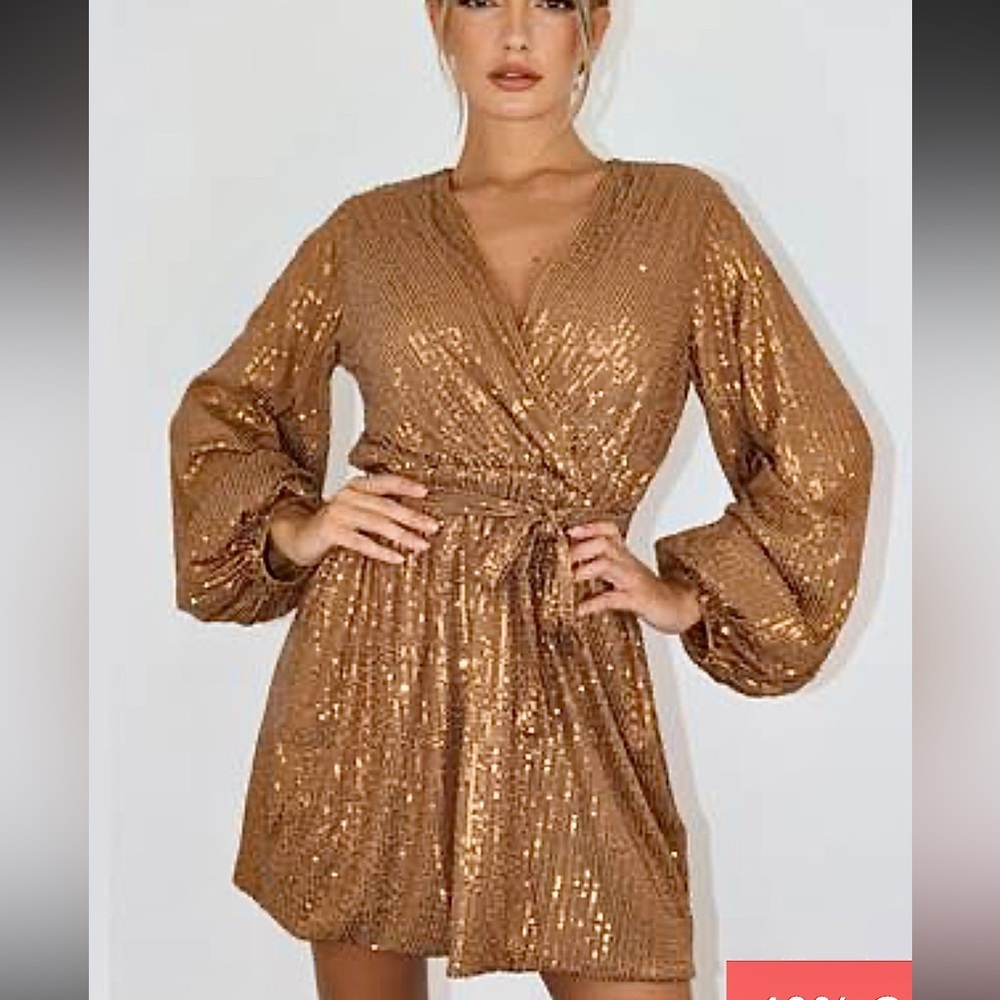 A6 - 337 Missguided petite copper / gold sequin balloon sleeve dress 4